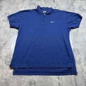 Vintage 90s Nike Polo Shirt Navy Size Medium White Tag Embroidered Nike Logo